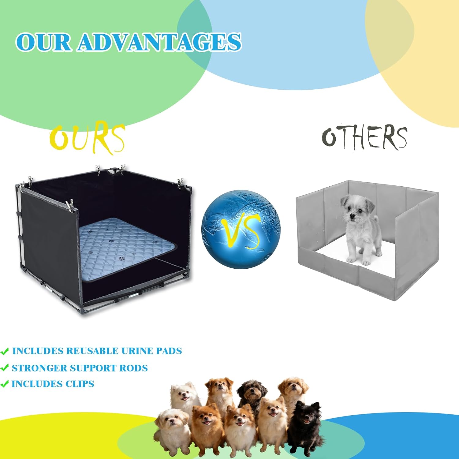 Dog Pee Pad Holder Tray with Washable Pee Pad - Foldable Indoor Potty Station for Small to Medium Dogs, 23.62"x23.62"x17.72",Portable & Reusable Litter Box with High Walls (Small)