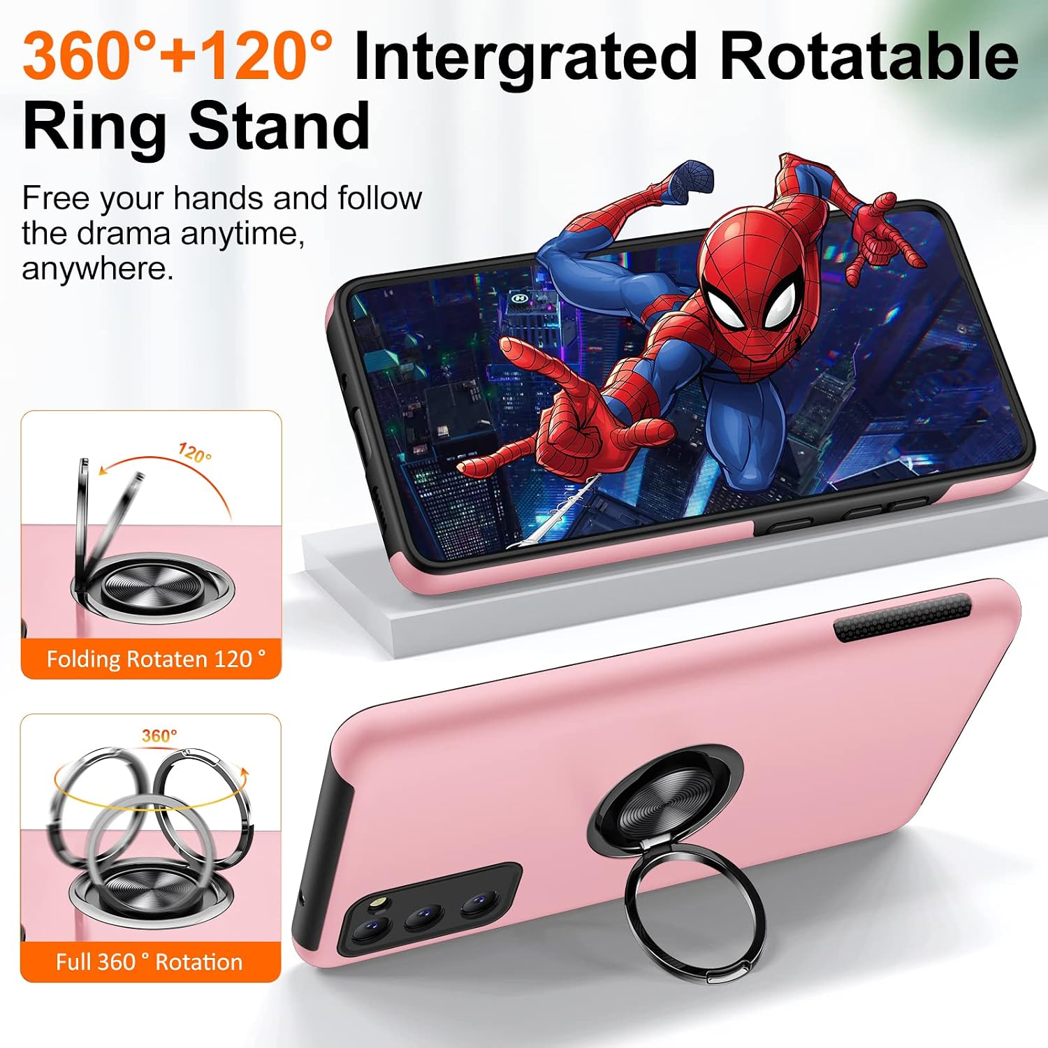 JAME for Samsung Galaxy S20 FE Case, Samsung S20 FE 5G Case with Rotating Kickstand, Heavy Duty Shockproof Slim Case for Galaxy S20 FE 5G, Pink