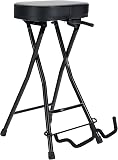 Rocktile Tabouret pour Guitare avec Support Guitare - Tabouret et Support en Un - Assise Rectangulaire - Pliable - Noir - 1