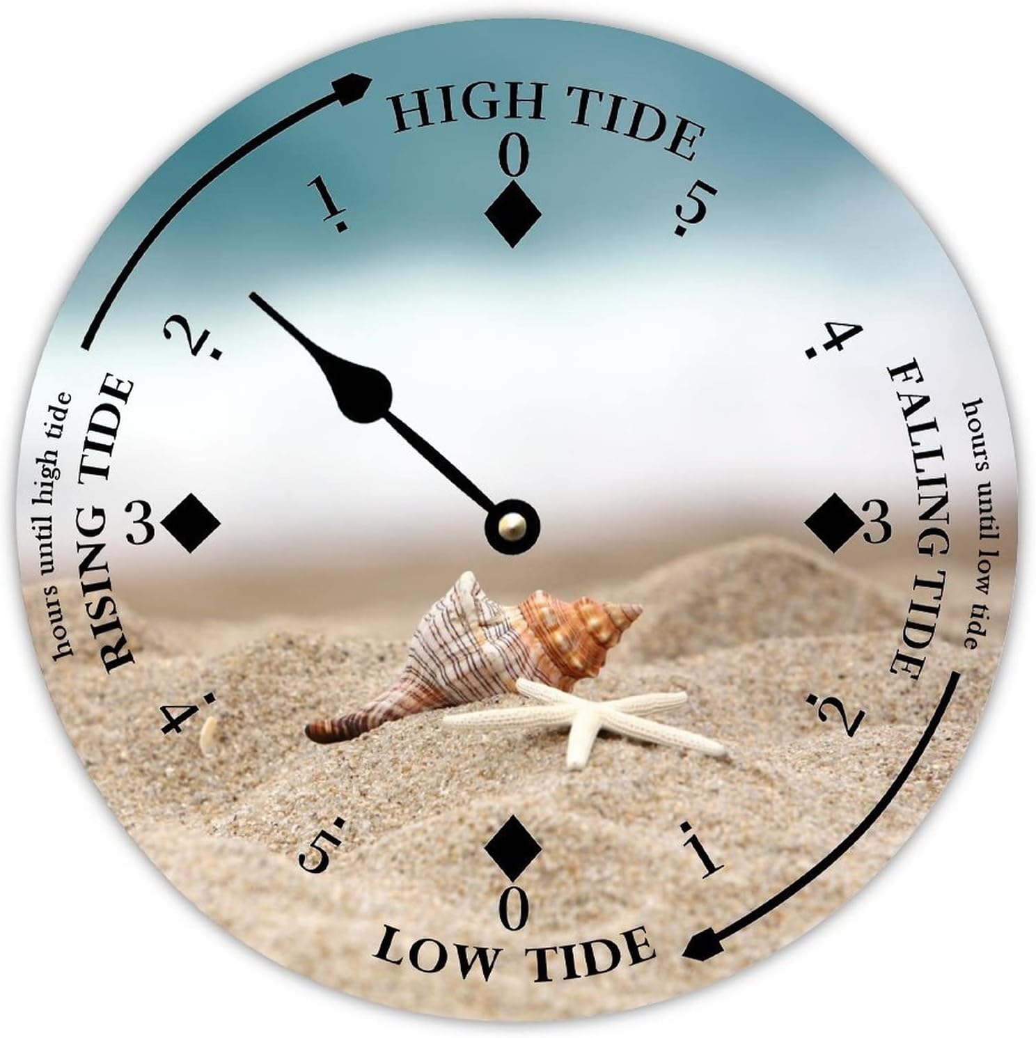 Wall Tide Clock Moon Tidal Beach and Shell Ocean Time Coastal Wall Wooden Clock with High and Low Tide Nautical Tide Movement Clock Wall Decoration for Beach House Living Room