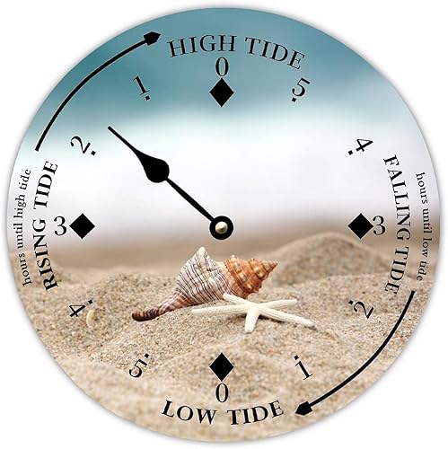 Reloj de marea de pared, temporizador de marea luna, marea, playa, concha, hora del océano, reloj de madera costero con marea alta y baja marea