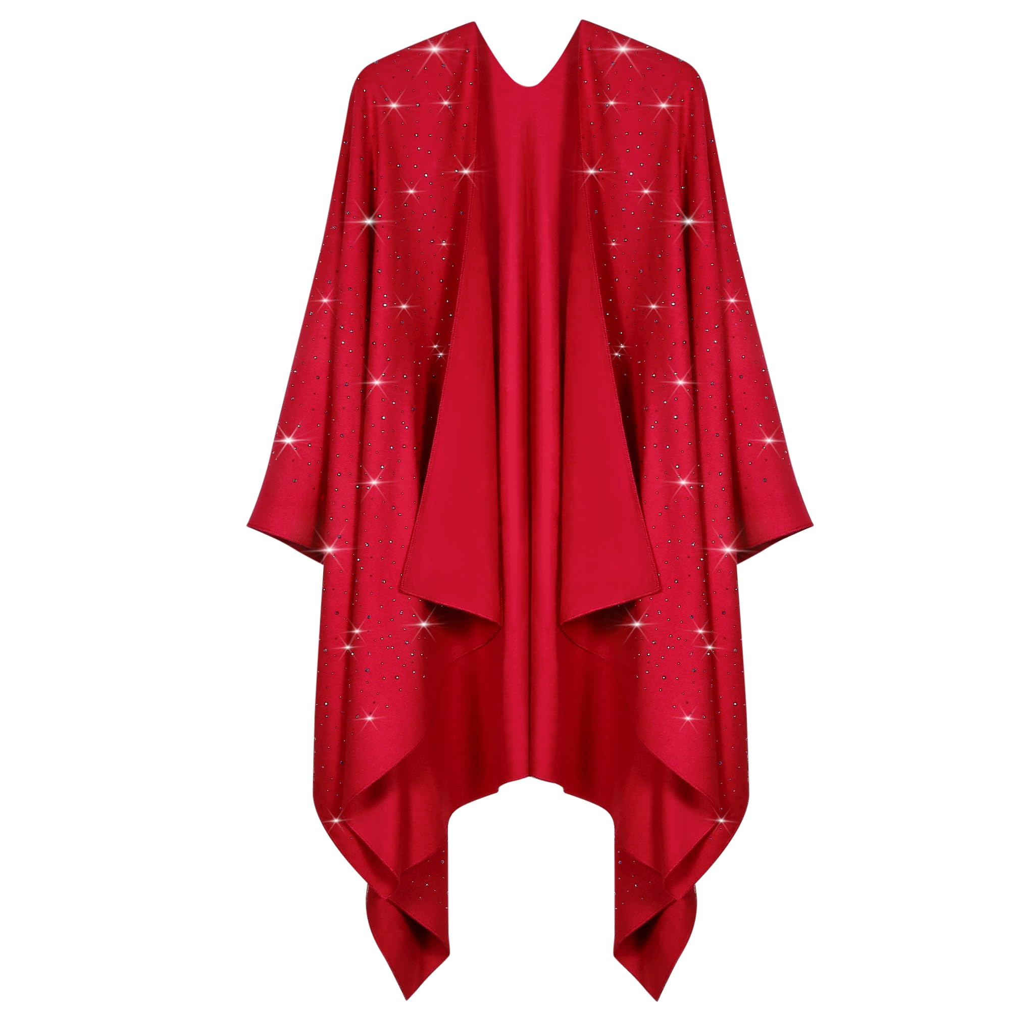 Womens Rhinestones Open Front Poncho Shawl Wrap Cape Ruana Travel Blanket Cardigan