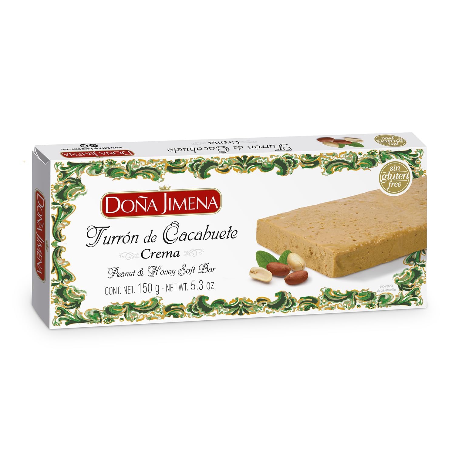 Doña Jimena Turrón de Cacahuete y Miel, Textura Cremosa, Calidad Suprema, Típico Dulce Navideño, Turrón Tradicional Sin Gluten, Almendra, 150 Gramos