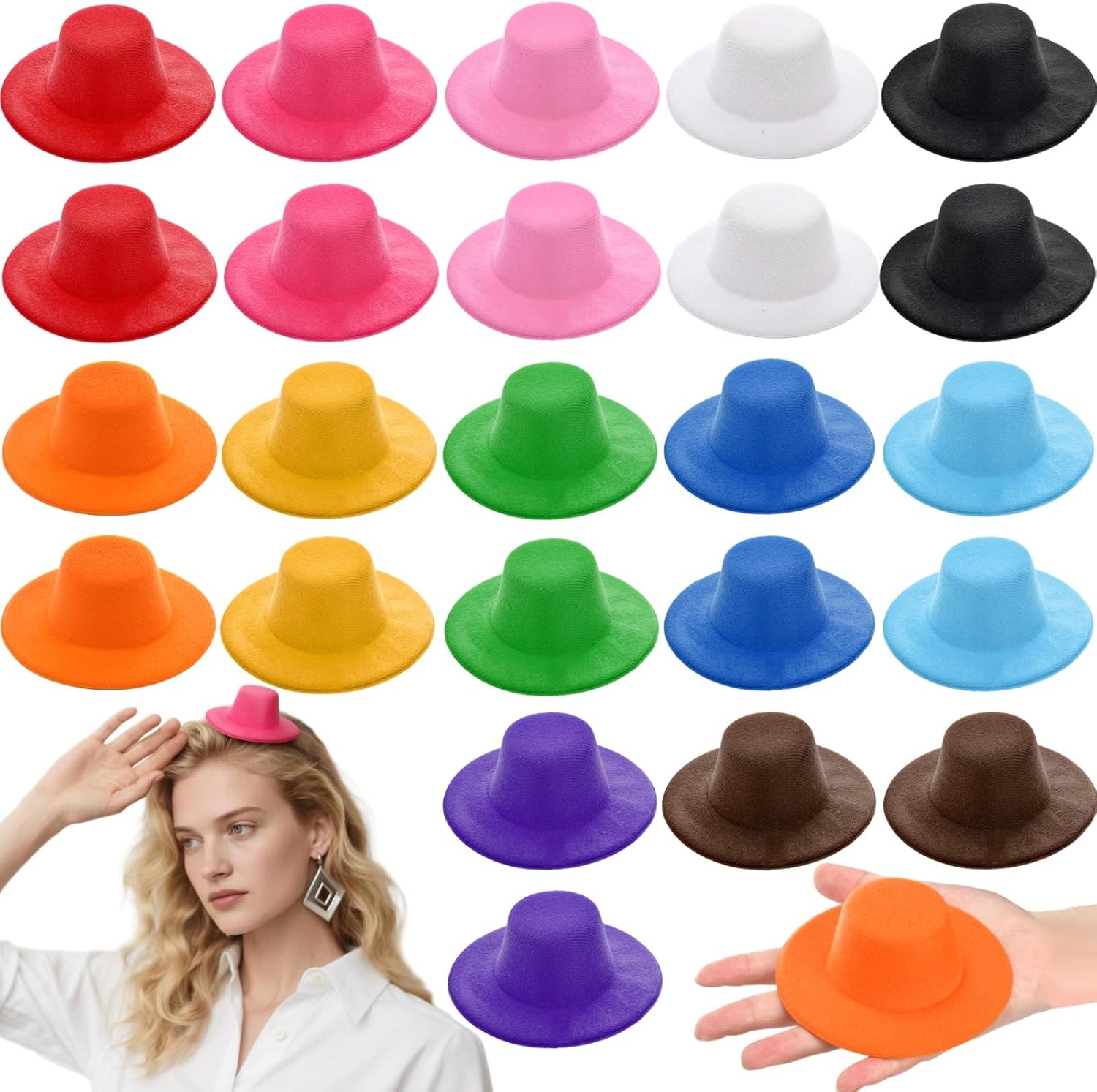 Pumtus 24 Pcs Mini Formal Hats, 4 Inch Miniature Felt Top Hat, 12 Colors Tiny Doll Hair Supplies, Snowman Hats for Craft, DIY Hair Accessories Decor for Halloween, Christmas, Party Ornaments
