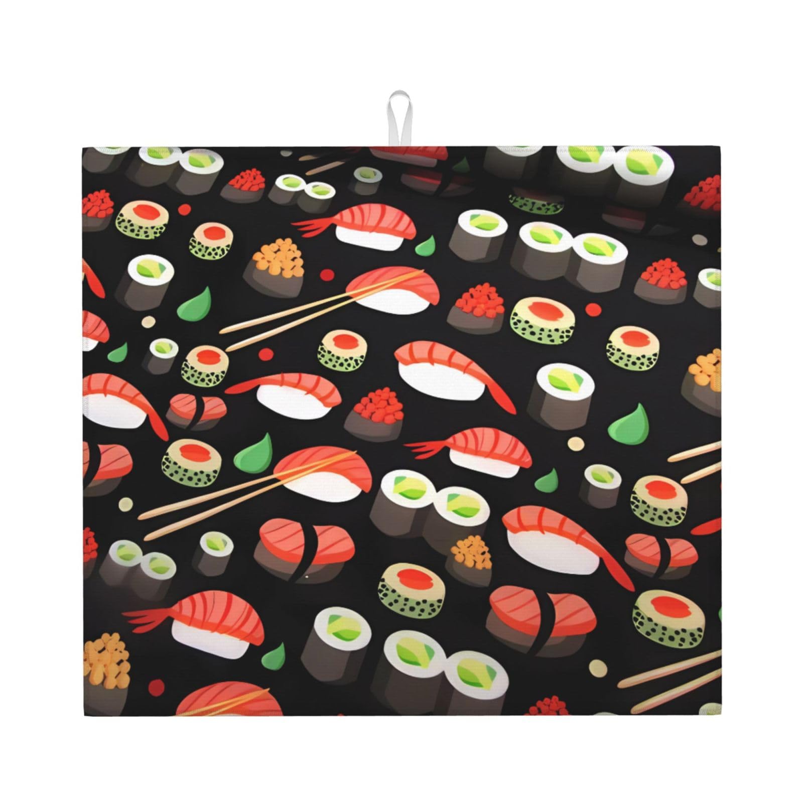 HJFCZH Japanese sushi shrimp Prints Kitchen Drying Mat - Absorbent Dish Drying Throw with Vibrant Prints, Quick-Dry Countertop Layer for Dishes & Appliances - Non-Slip & Foldable