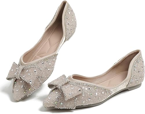 Miniatura 2 de Zapatos planos para mujer, zapatos planos de boda con diamantes de imitación, cómodos zapatos planos de ballet con punta puntiaguda, zapatos