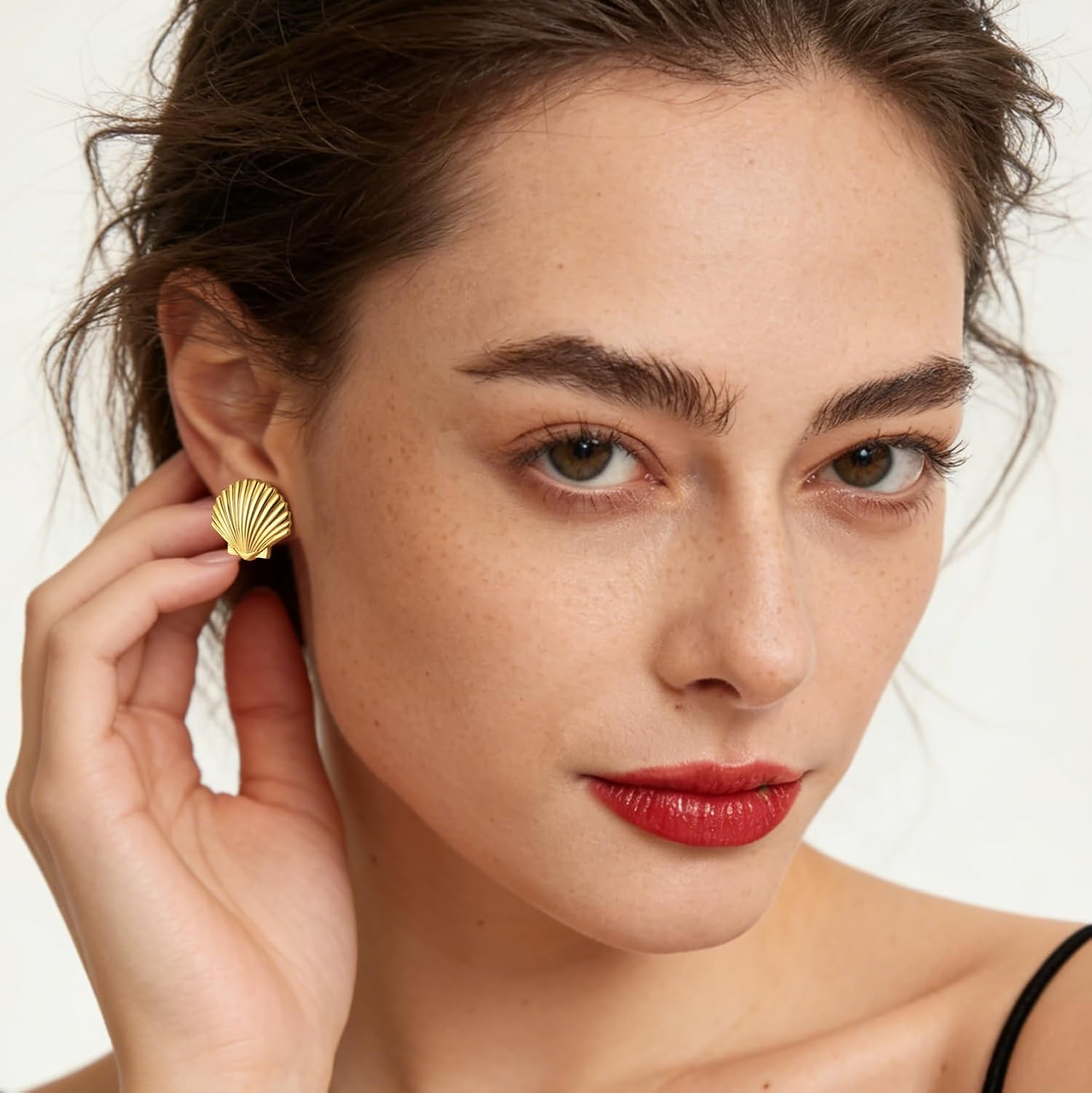 Gold Earrings for Women 14K Gold Studs Earrings for Women Stud Shell Earring for Womens Studs Realistic Shell Texture Stud Earring for Womens 23.5mm