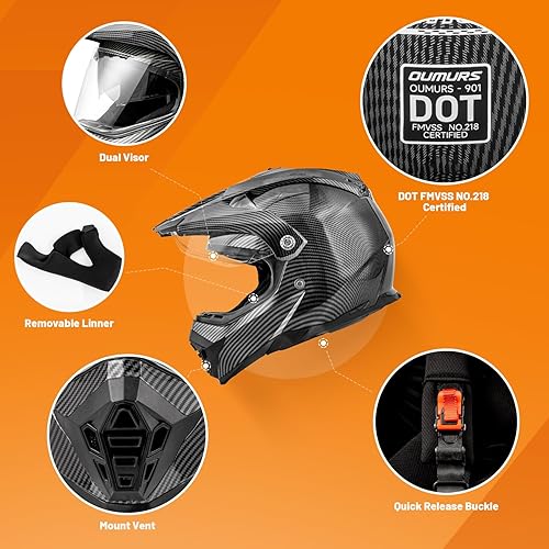 Miniatura 7 de Casco deportivo dual de motocicleta todoterreno con cobertura facial completa, doble visera, para motocross y cuatrimoto, con máscara y guantes