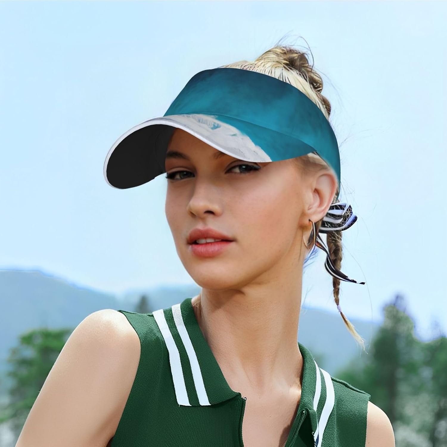 (Underwater View) Adult Sun Visor Hat Adjustable Open Top Sports Cap Breathable for Men Women Beach Vacation Essentials Black