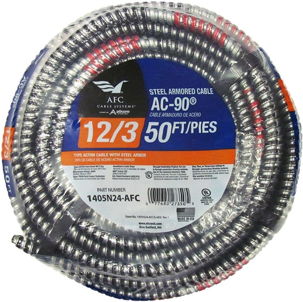 Amazon.com: 50 ft. 12/3 BX/AC-90 Armored Electrical Cable : Tools ...