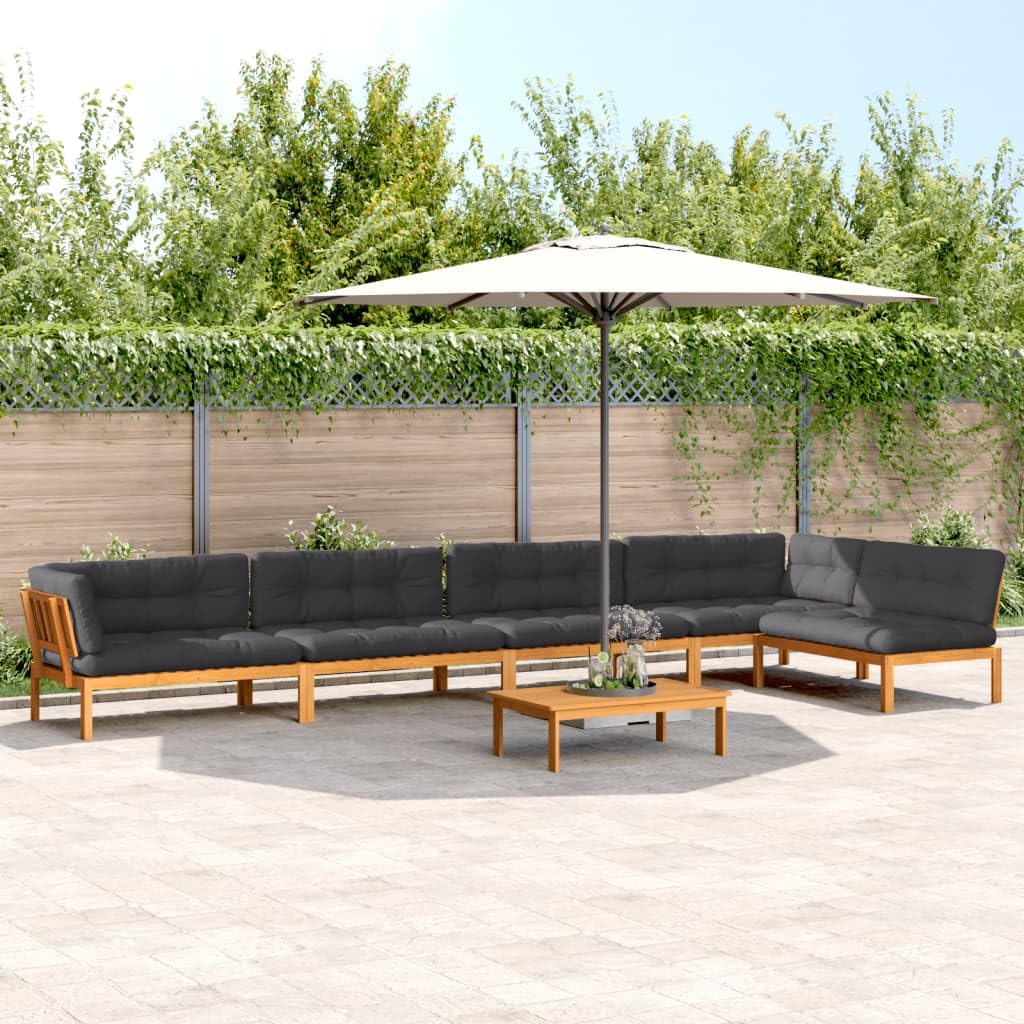 6-częściowy zestaw mebli ogrodowych z drewna akacjowego, wzór na palety, z poduszkami, modułowy, na taras i balkon, 100 x 60 x 30 cm, trwały zestaw mebli outdoorowych