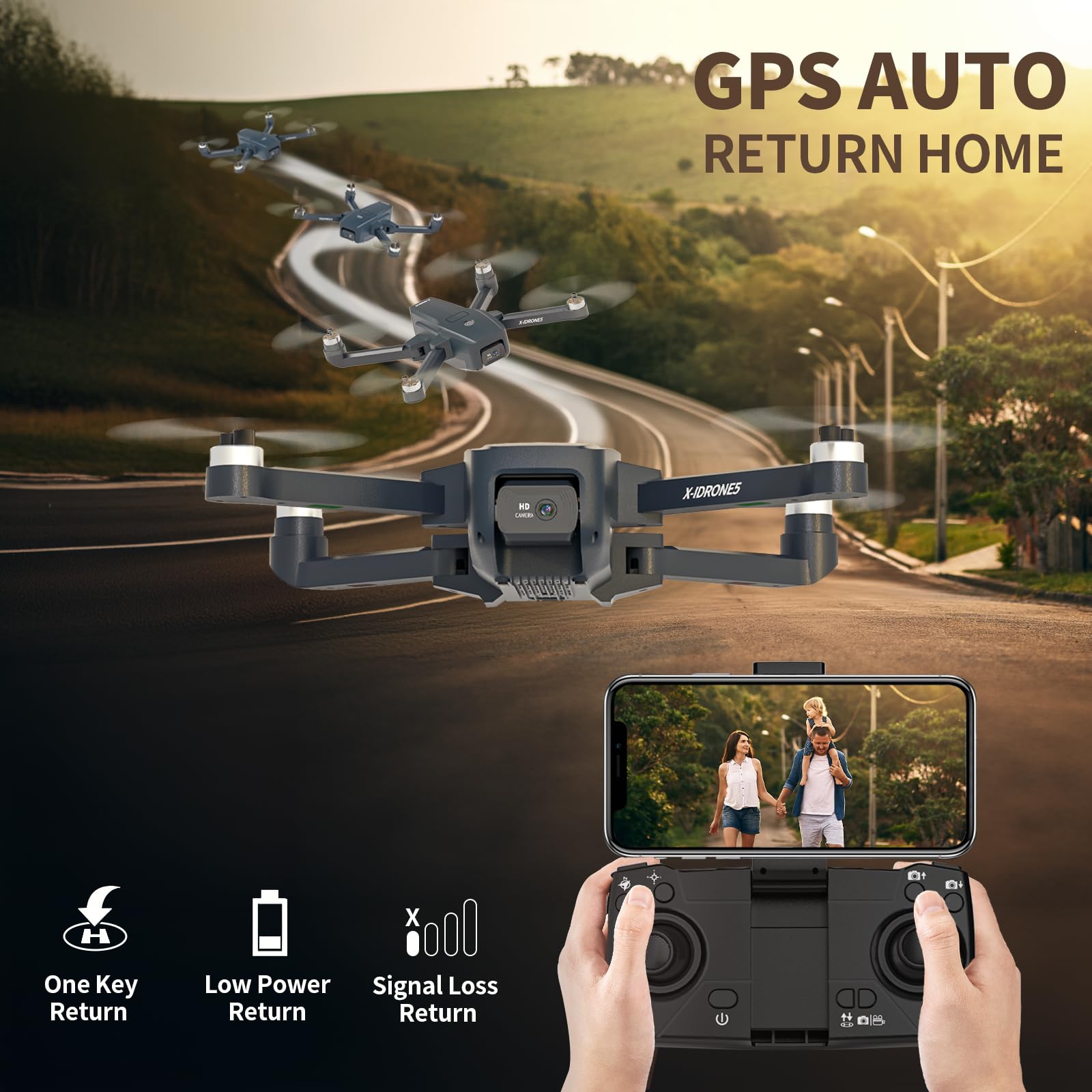 GPS Drone con telecamera 4K, Velocità massima 40 km/h, Droni Professionali Con Motore Brushless, FPV RC Quadcopter Pieghevole Telecomando Ritorno Automatico, Decollo/atterraggio con un solo tasto