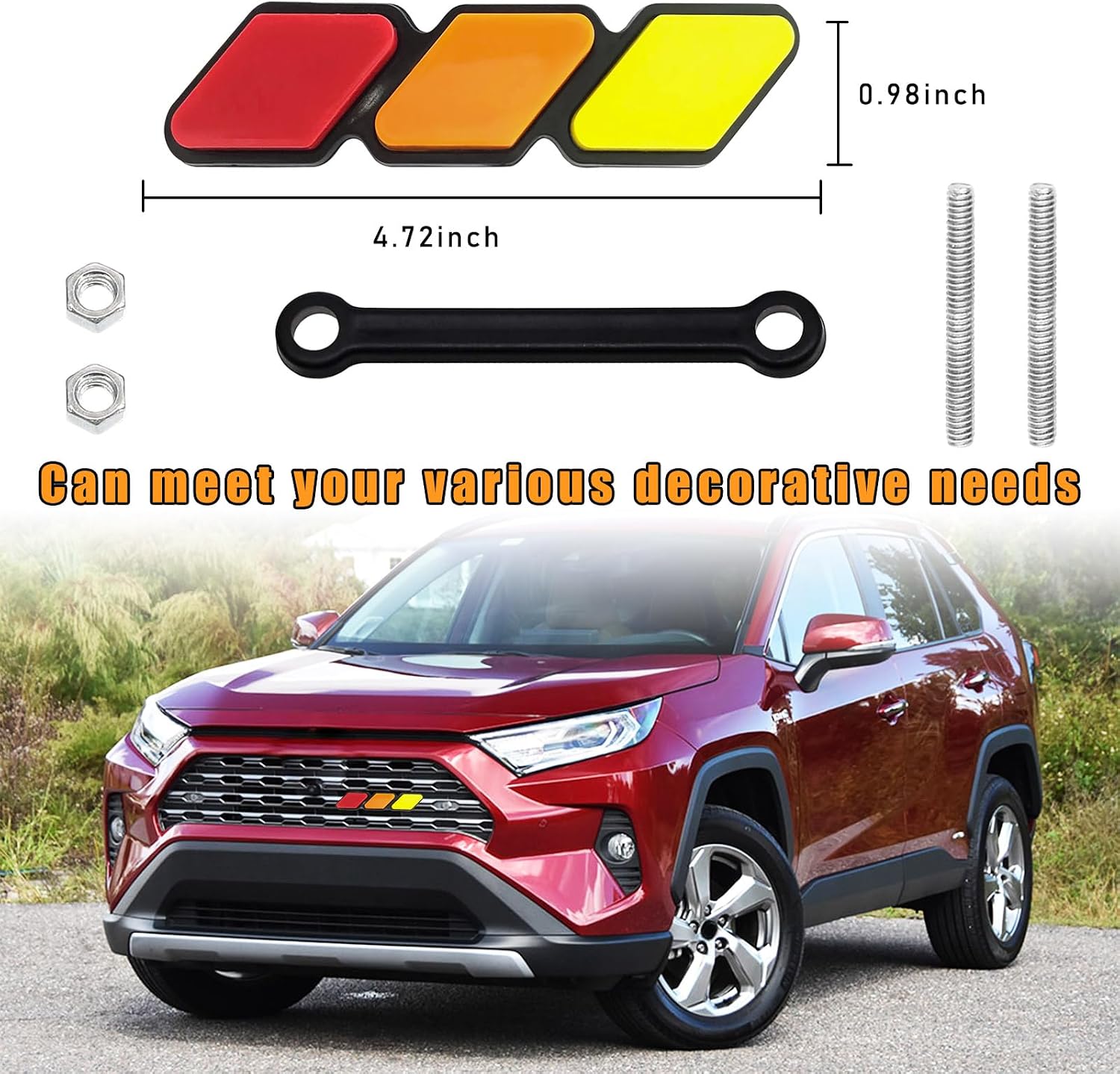 povtii Tri-Color Grille Decor Badge, Personalized Creative Grille Insert Trims, Front Grille Decoration Compatible with 4 Runner RAV4, Exterior Car Accessories (Style D)