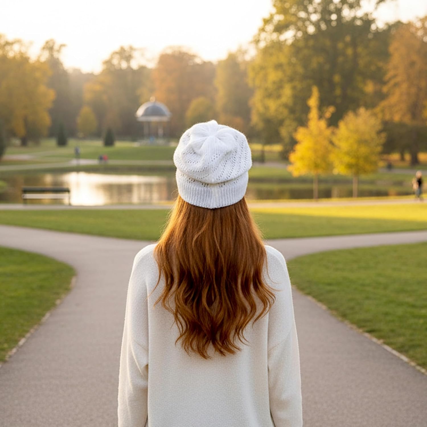 2pcs Black and White Lightweight Crochet Caps, Single-Layer Winter Fall Summer Mesh Knit Hats, Thin Crochet Beanie Hat for Women - Image 5