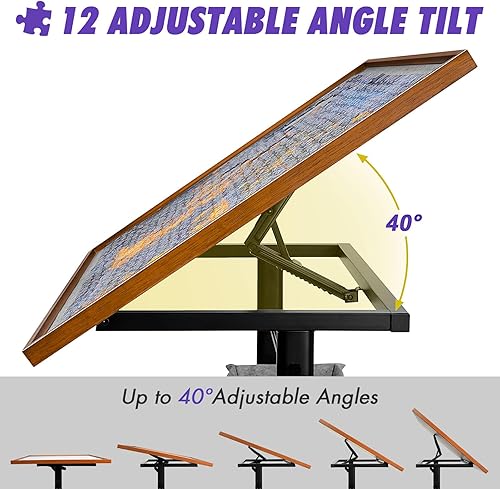Miniatura 3 de Sunix Mesa de rompecabezas de 1500 piezas con patas, tablero de rompecabezas de altura ajustable de 36 x 26 pulgadas con cubierta y 6 bandejas