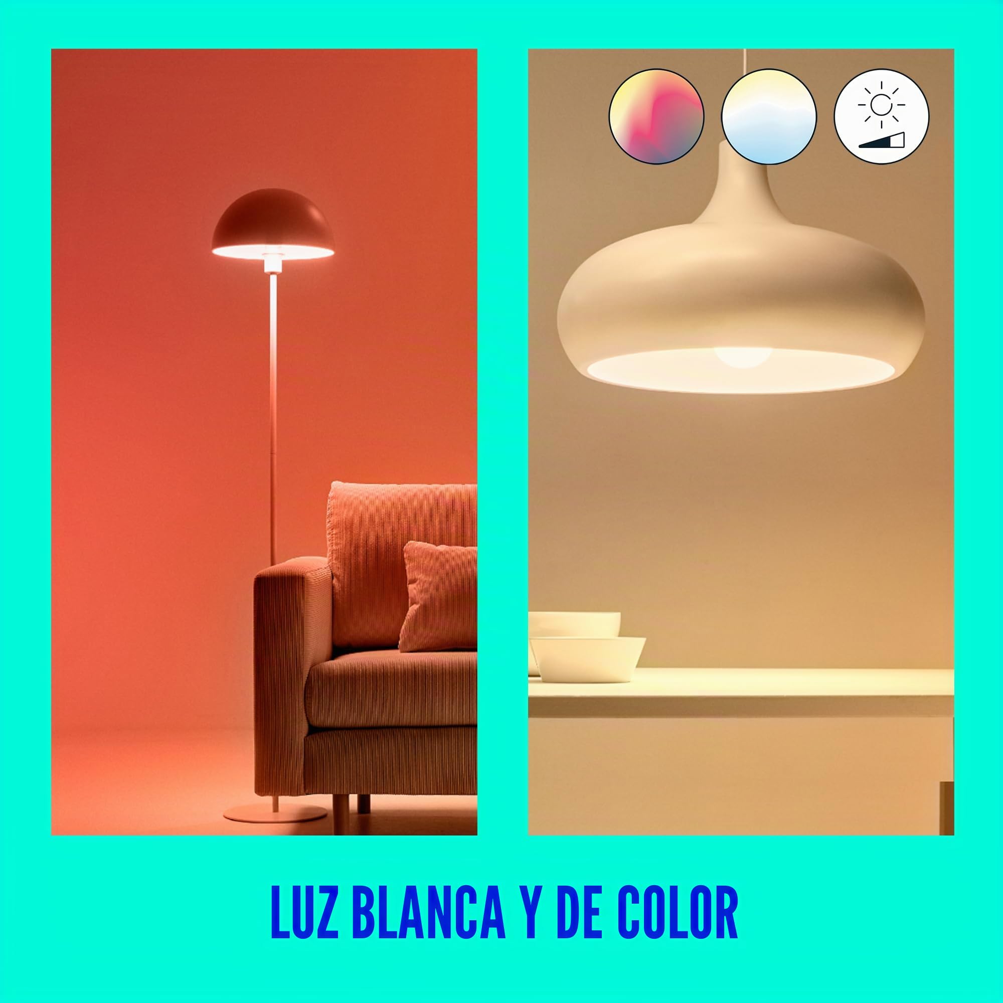 WiZ Pack de 2 bombillas con mando a distancia - Luz de color y blanca - Bombilla LED inteligente -E27-60 W - Conecta a Wi-Fi - Fácil de controlar, con tecnología SpaceSense