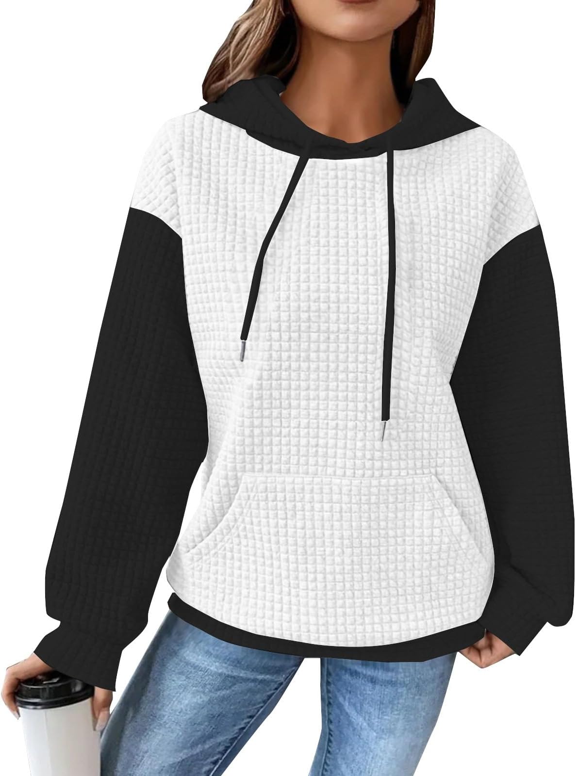 Oversized Sweatshirt For Women,Womens Solid Drawstring Hoodies Pullover Long Sleeve Hooded Tops With Pocket