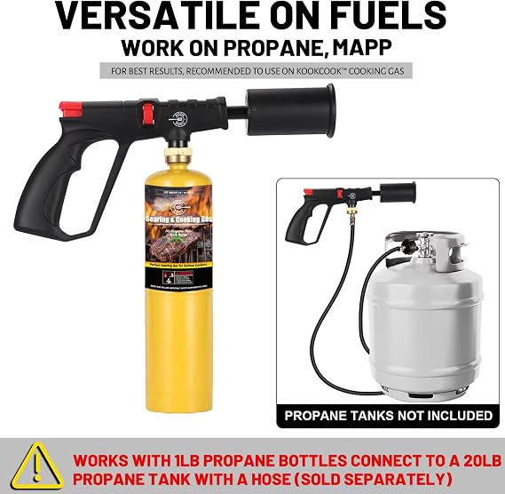Propane Cooking Torch Head Food Grill Torch Gun Charcoal Wood Grills Lighter Campfire Starter Camp Chef Blow Torch for Cooking Sous Vide Flame Thrower Kitchen Blowtorch BBQ Searing Steak Flamethrower