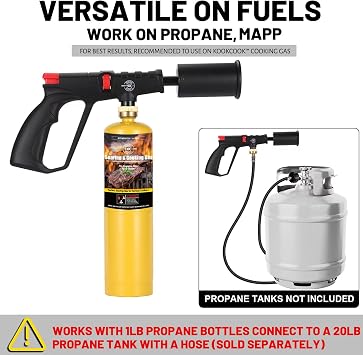 Propane Cooking Torch Head Food Grill Torch Gun Charcoal Wood Grills Lighter Campfire Starter Camp Chef Blow Torch for Cooking Sous Vide Flame Thrower Kitchen Blowtorch BBQ Searing Steak Flamethrower