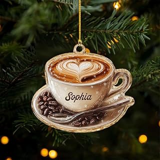 Personalized Coffee Cup Ornament, Custom Name Barista Christmas Ornament, Latte Art Coffee Lover Gift, Café Drink Holiday Tree Decor, Espresso Cup Keepsake for Café Lovers 2025, Tea Cups Ornaments