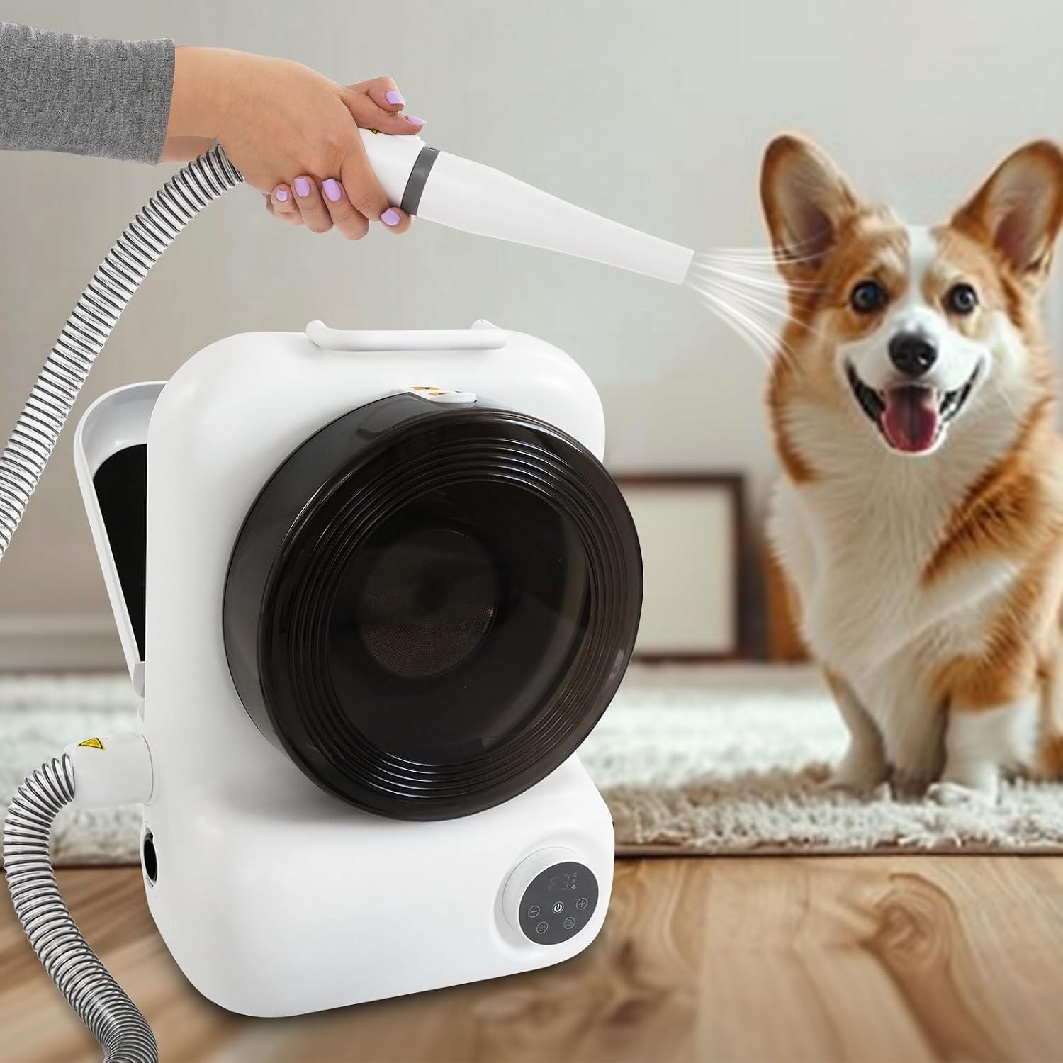 Professional Pet Grooming Kit: 763W Dog Dryer & Vacuum with Clipper, 5 Attachments | Adjustable Heat (86-158°F), Low Noise (<75dB) | Safe Blower for Dogs Cats