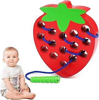 Montessori Toys, Wooden Toy, Wooden Threading Toy, Lacing Strawberry Toy, String Strawberry Toy,Wood Puzzle Travel Game Early Educational Motor Skills Learning Gift for Baby Kids