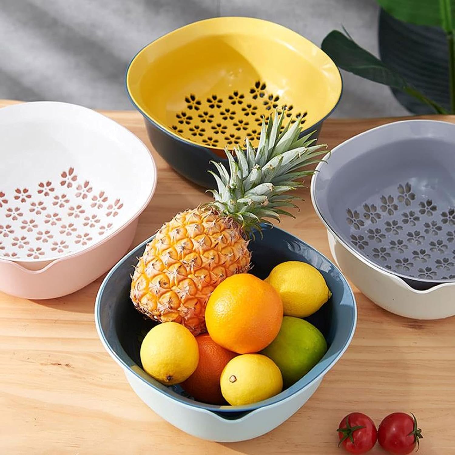 Colander，Colander Strainer，Colander Strainer Basket，Sink Strainer Colander Drain Basket 2-in-1Kitchen Colander Set Plastic Drain Basket Large Household Kitchen Sink Filter Bowl for Washing Fruits Vege