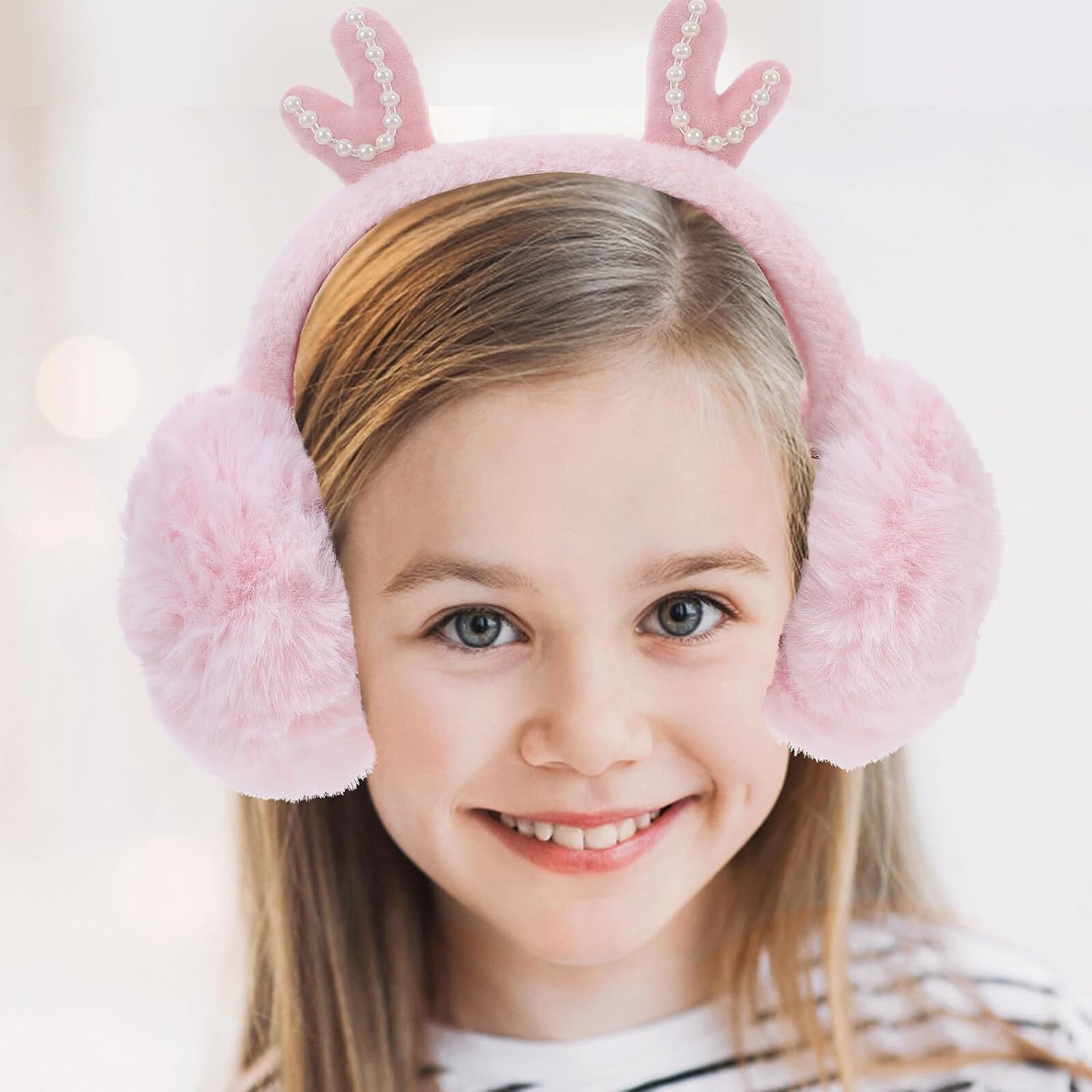 Winter Fluffy Ear Muffs Women Men Thick Plush Fuzzy Ear Covers Portable Warmers for Running Cycling and Cold Weather Protection Pink