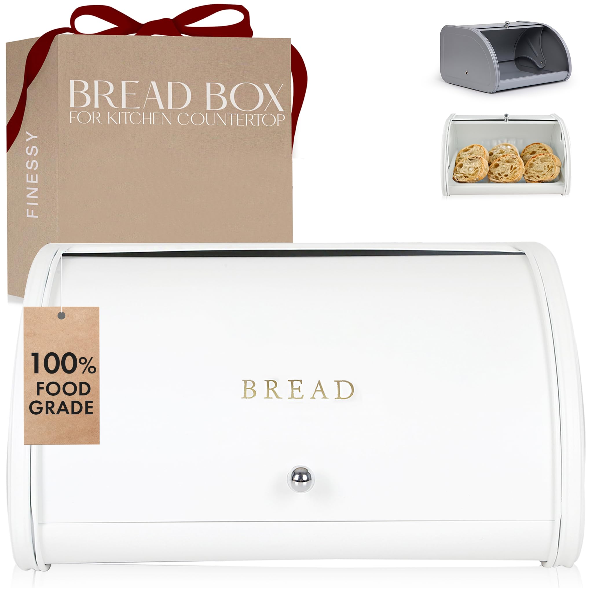 Bread Box Luziyun Portapane Metallico Con Coperchio Bambù - Contenitore Pane Moderno 33x19x14cm Porta Pane