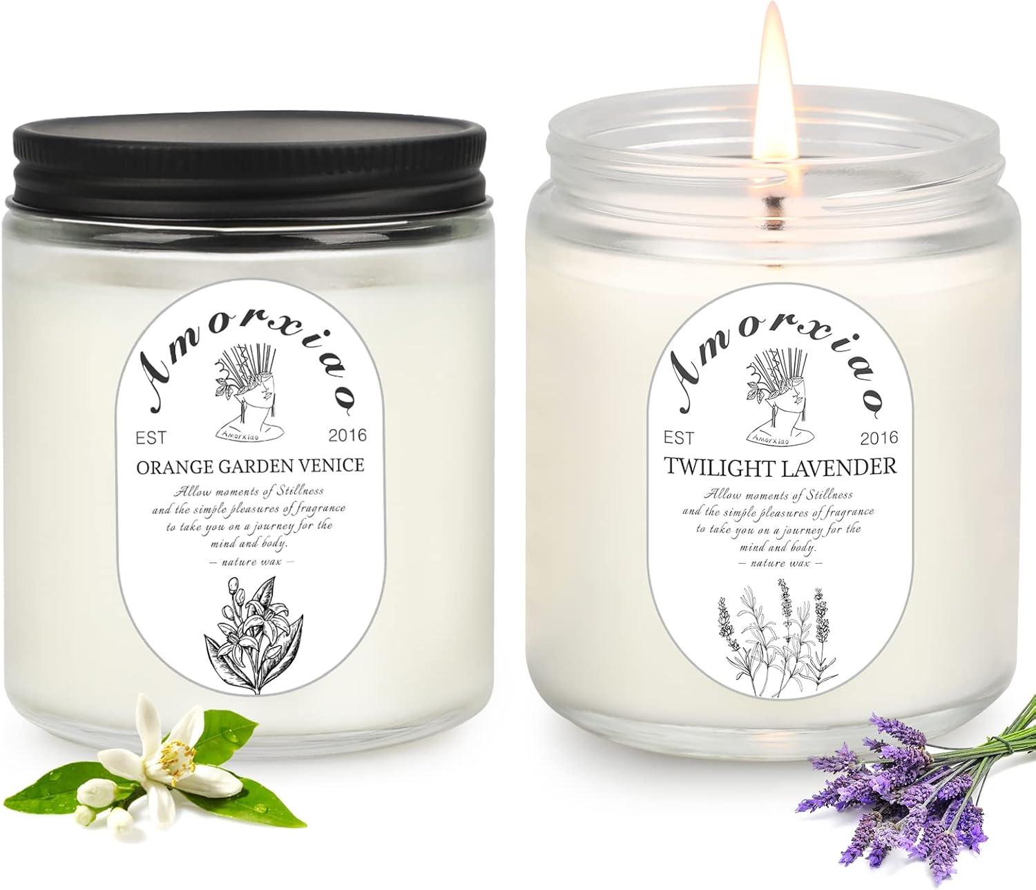 Amorxiao Scented Candles Gift Set 2 Pieces, Natural Soy Wax for Women
