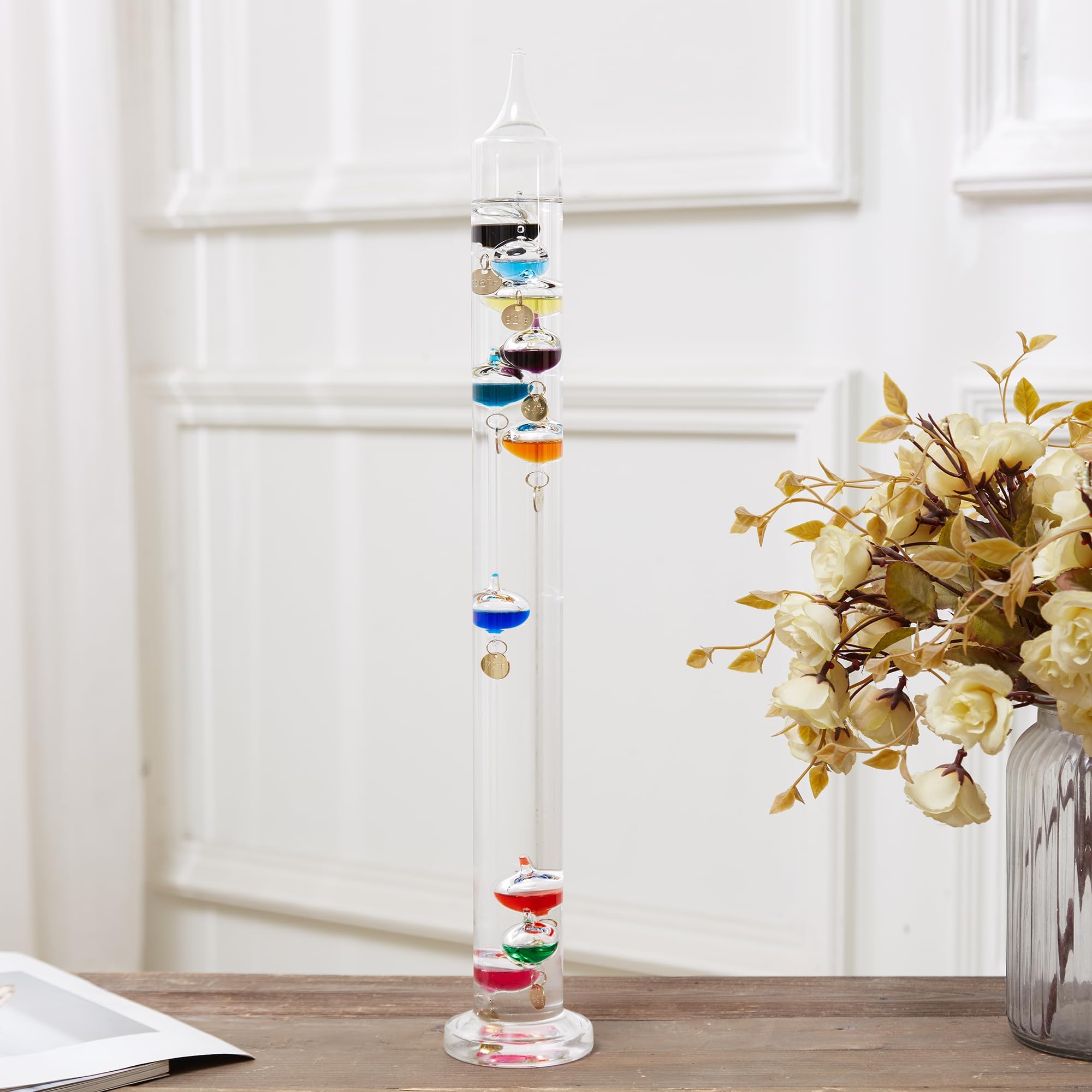 20.5inch Large Glass Galileo Thermometer with 10 Multi Colored Balls with Gold Tags from 60ºF to 96ºF Galileo Thermometer Gorgeous Gift for Family Friends Present Home Office Indoor and Outdoor Décor