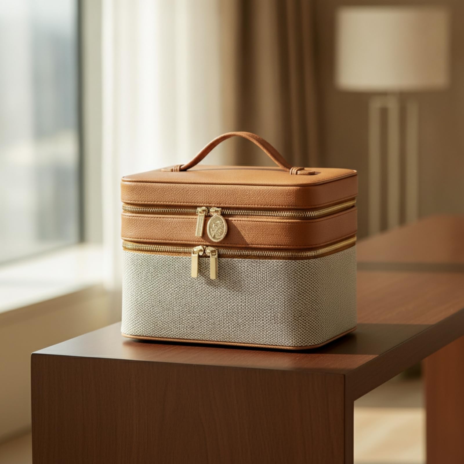 Bolsa Maquillaje Viaje Portátil | Práctica, Neceser Maquillaje, Versátil, para Tocador, Gris Marrón