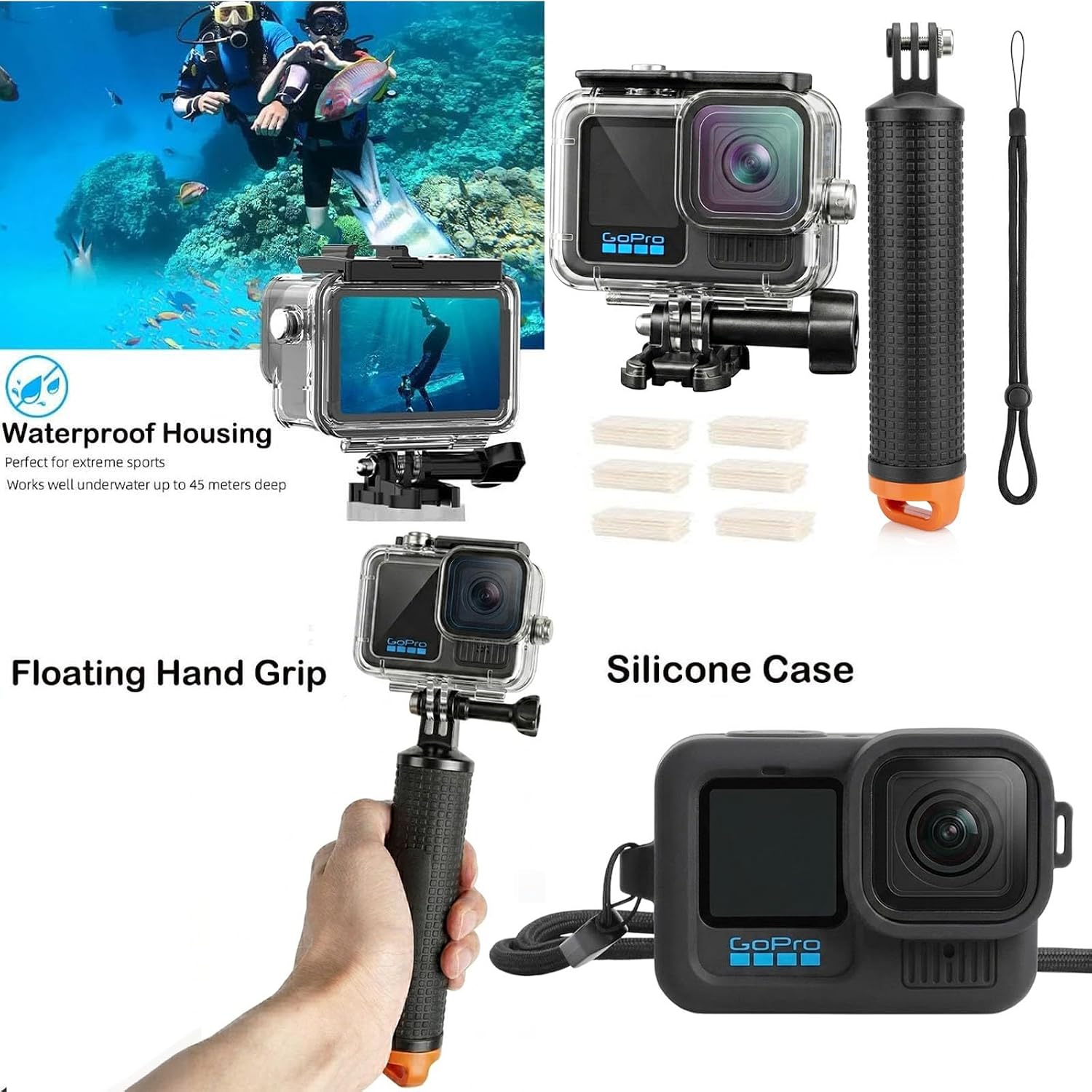 PellKing Accessories Kit for GoPro Hero 13,Carrying Case with Belt 135cm Selfie Stick Tripod Waterproof Housing Suction Cup Magnetic Handlebar Mount Qucik Release Clip 4 in 1 Body Mount and Other