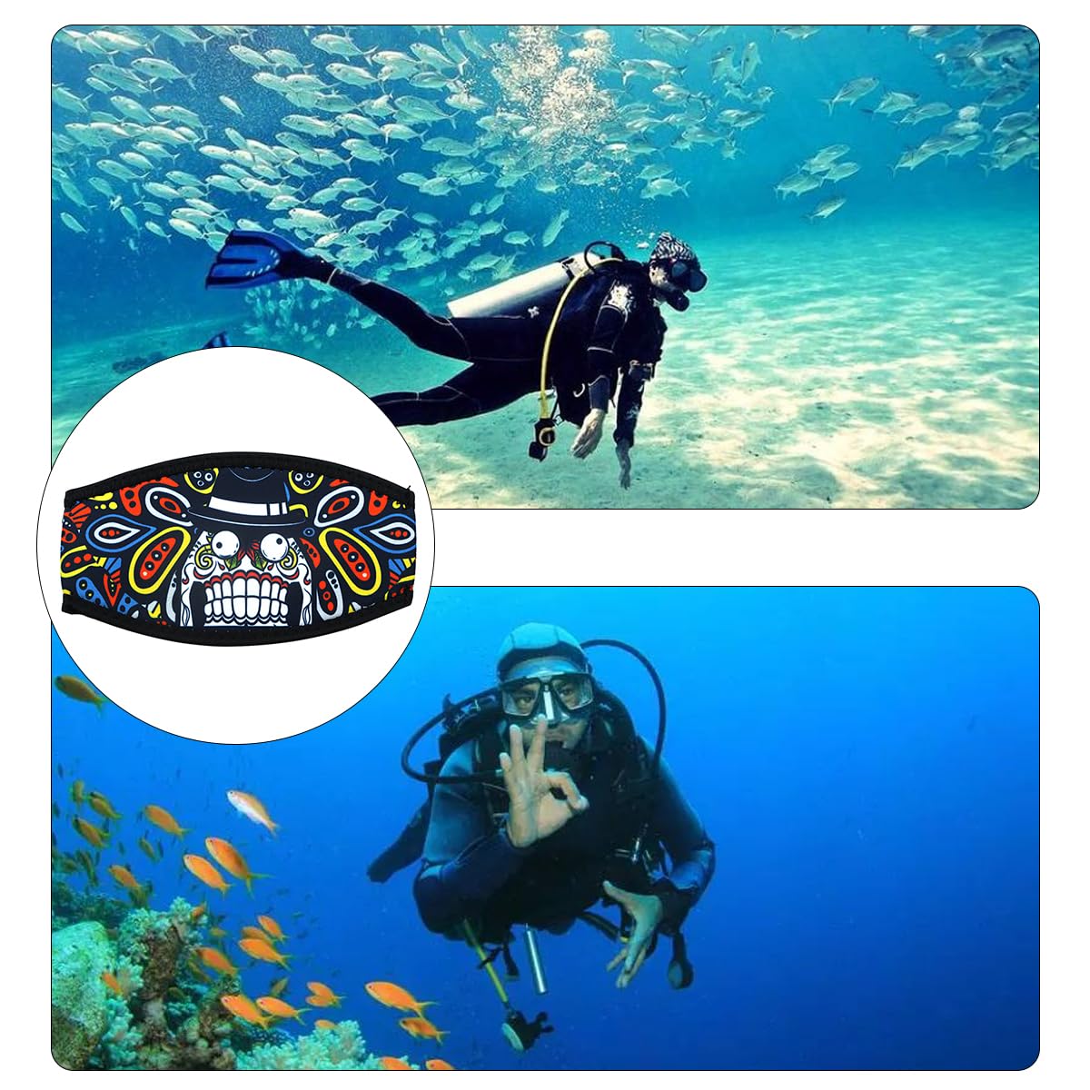 Cinghie per Maschera Subacquea, Copertura in Neoprene per Maschere da Immersione e da Snorkeling (Modello con Denti Divertenti)