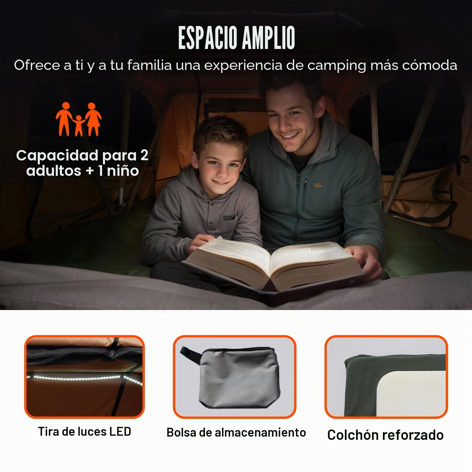 VEVOR - Tienda de Techo para 2-3 Personas, Tienda de campaña para vehículos Plegable e Impermeable, con Escalera telescópica, colchón y Funda para Jeep SUV Pick-up Camión Coches