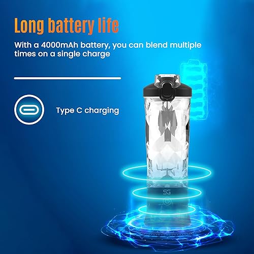 Miniatura 5 de Potente licuadora portátil para batidos y batidos, mini licuadora con motor de alto par, batería de larga duración, taza a prueba de fugas, modo de