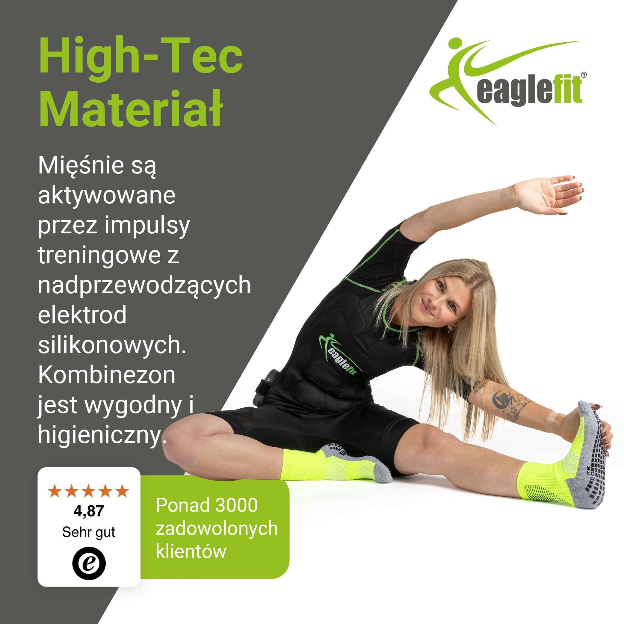 eaglefit - Ems Pants Bezprzewodowy System Kompletny z 14 Elektrodami – Spodnie Treningowe na Brzuch, Nogi i Pośladki – Budowa Mięśni i Stymulator Mięśni dla Kobiet i Mężczyzn z Aplikacją i Powerbox