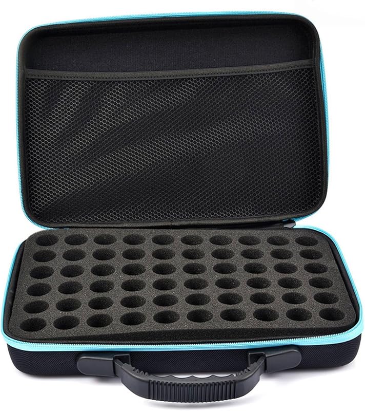 Essential Oil Box, 60 Holes Storage Box for Essential Oils 10ml 15ml, Shockproof Essential Oil Carrying Case, Nail Polish/Essential Oil Organizer, Blue, Refer to description