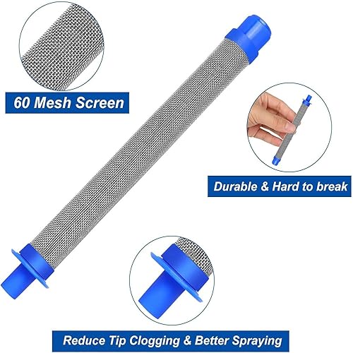 Miniatura 4 de RHBLME Paquete de 10 filtros de pistola pulverizadora sin aire, 60 filtros de malla sin aire tipo pistola pulverizadora, filtro de repuesto para