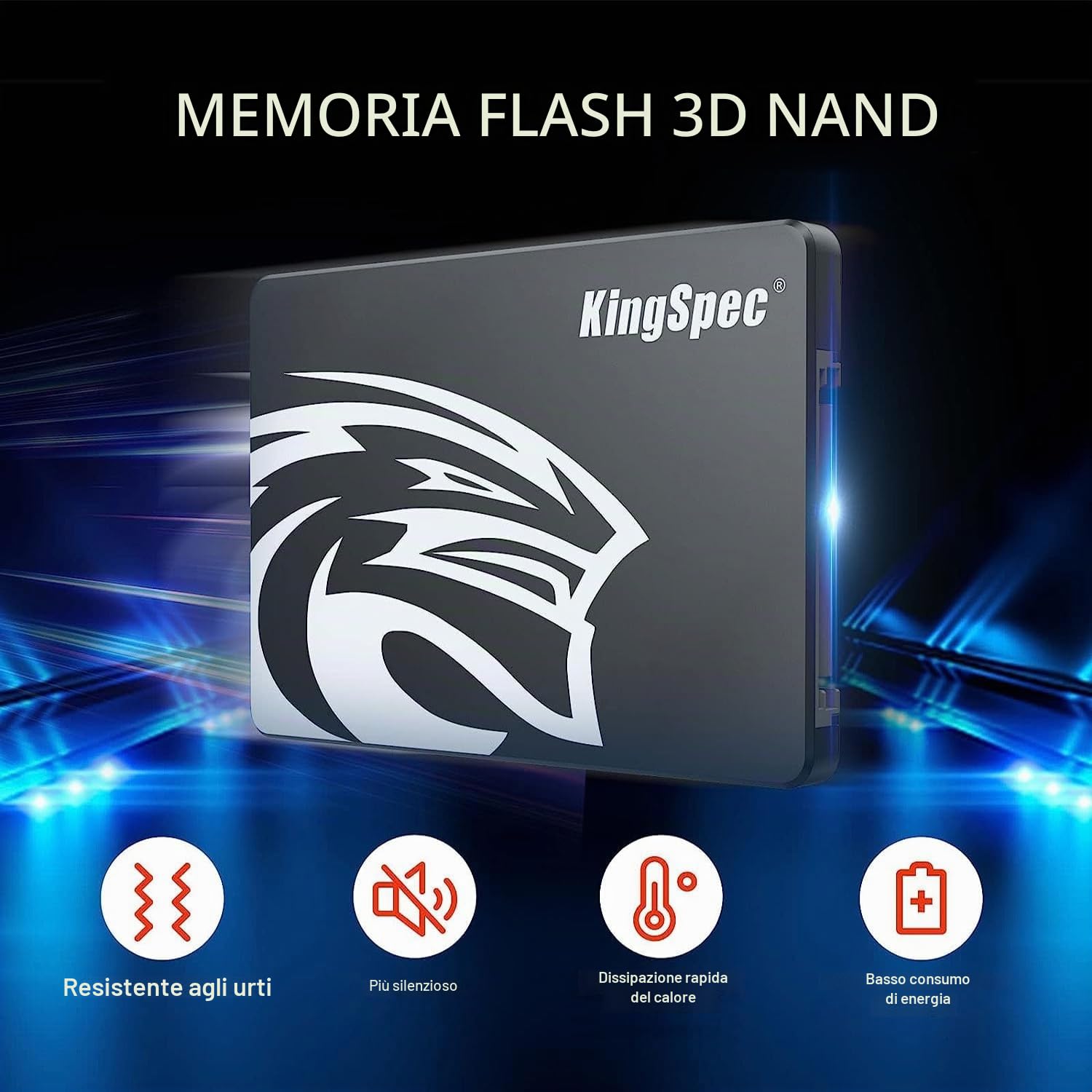 KingSpec 1TB SSD SATA III 6Gb/s 2.5" Unità a stato solido 3D NAND Interno 550MB/sec