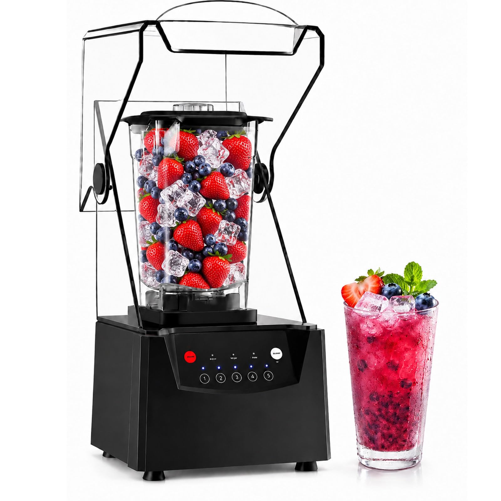 SHUMIAO Commercial Countertop Blender, 2200W, 17,000 RPM, Sound Enclosure