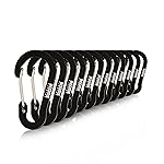 Booms Fishing CC1 Multi-Use Carabiner Clip, 12 Pack Small Caribeener Clips, Mini Keychain Caribeaner Clip 2 inch, Aluminum D Ring Carabiners, Black