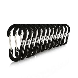 Booms Fishing CC1 Multi-Use Carabiner Clip, 12 Pack Small Caribeener Clips, Mini Keychain Caribeaner Clip 2 inch, Aluminum D Ring Carabiners, Black
