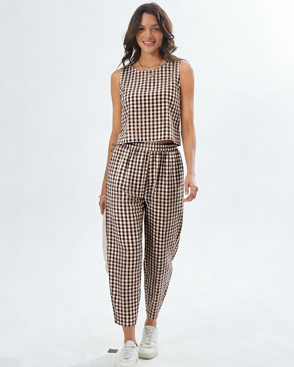 2 Piece Sets For Women 2026 Summer Matching Wide Leg Crop Pants Outfits Travel Vacation Beach Lounge Sets - Image 3