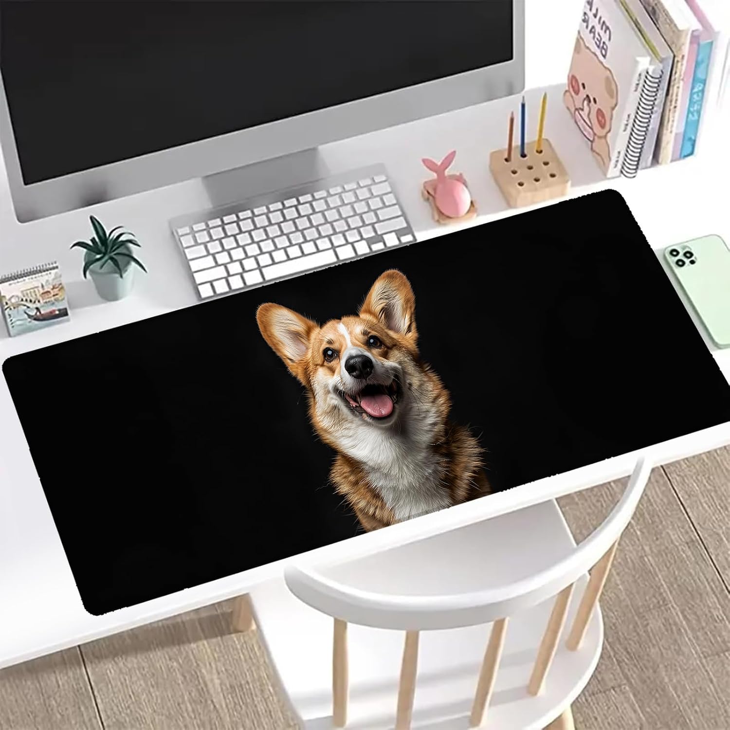 Cute Corgi Gaming Mouse Pad, Office Desk Mat, Anti-Slip Rubber Base Cool Aesthetic Mouse Pads for Computer Laptop Keyboard School Home Desktop Gamer Home Accessories Decor 31.5" x 11.8"