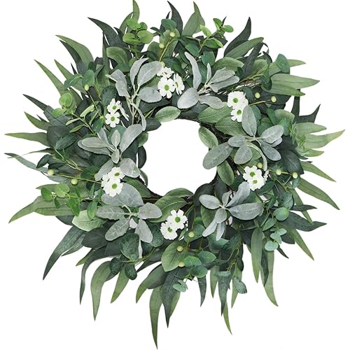 24"-26" Green Eucalyptus Wreaths for Front Door with Lambs Ear