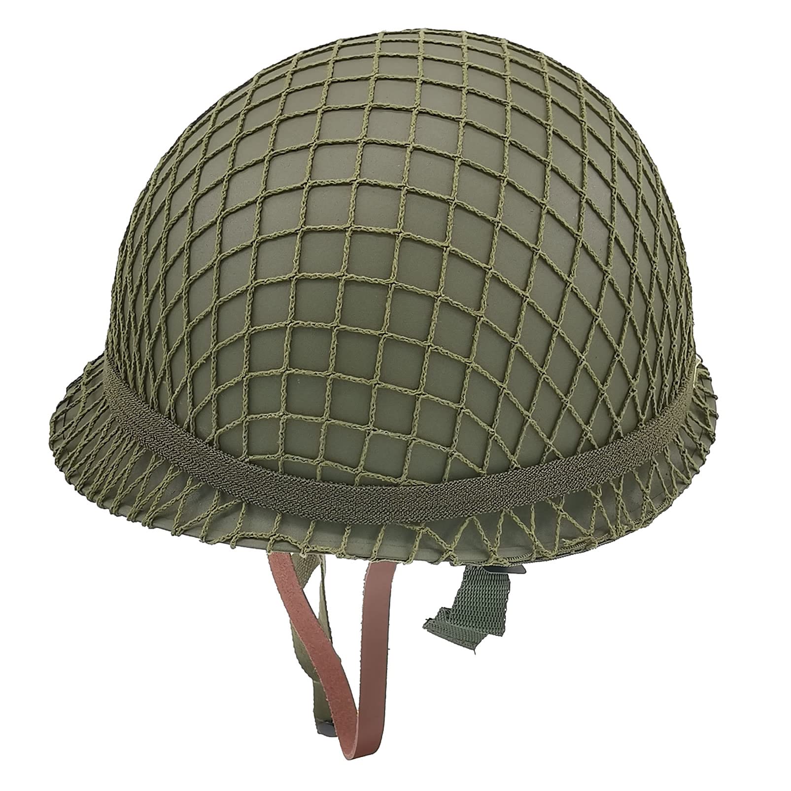 Casco M1 del ejército de Estados Unidos de la Segunda Guerra Mundial, equipo de la Segunda Guerra Mundial, réplica de carcasa de acero de metal con red/correa de barbilla de lona/banda de ojo de gato