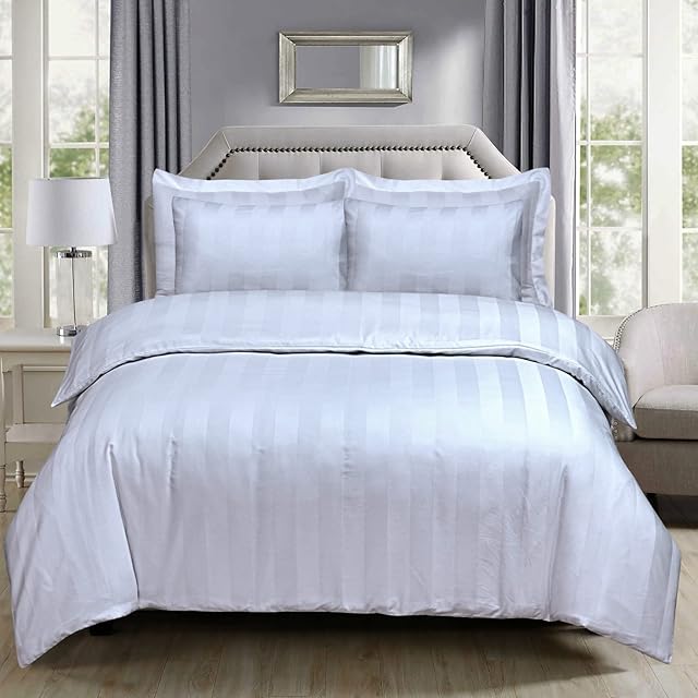 DTEX HOMES- Duvet cover 300 Thread Count 100% Egyptian Cotton Satin Stripes Hotel Quality (super King)