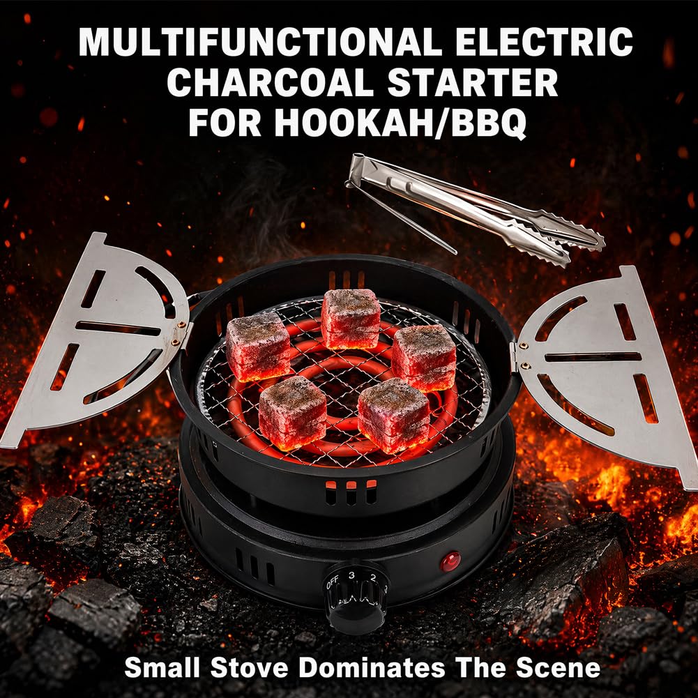 RANJIMA Allume-charbon électrique pour chicha, grille-pain avec pince, 1000 W, allume-charbon électrique pour charbon, câble extérieur, accessoire de barbecue à charbon électrique, allume-charbon de