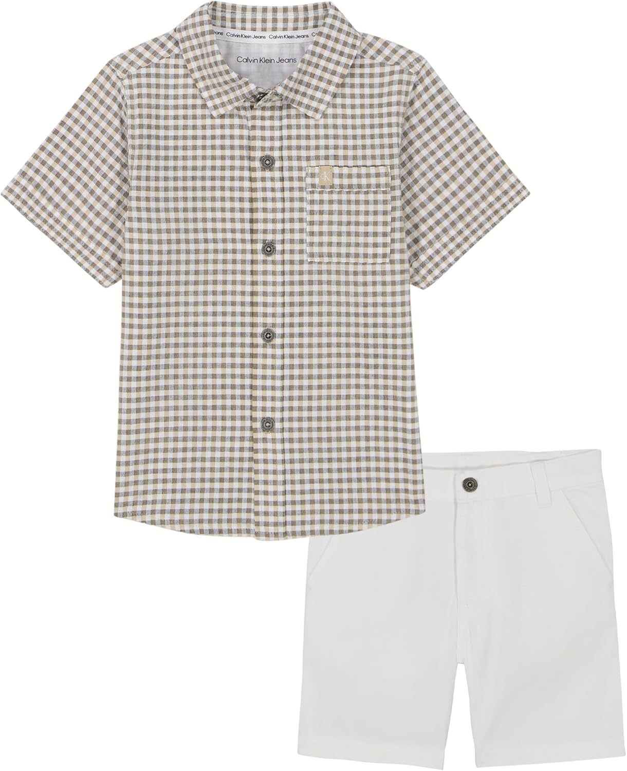 Calvin Klein boys 2-piece Set, Woven Shirt With Short Set